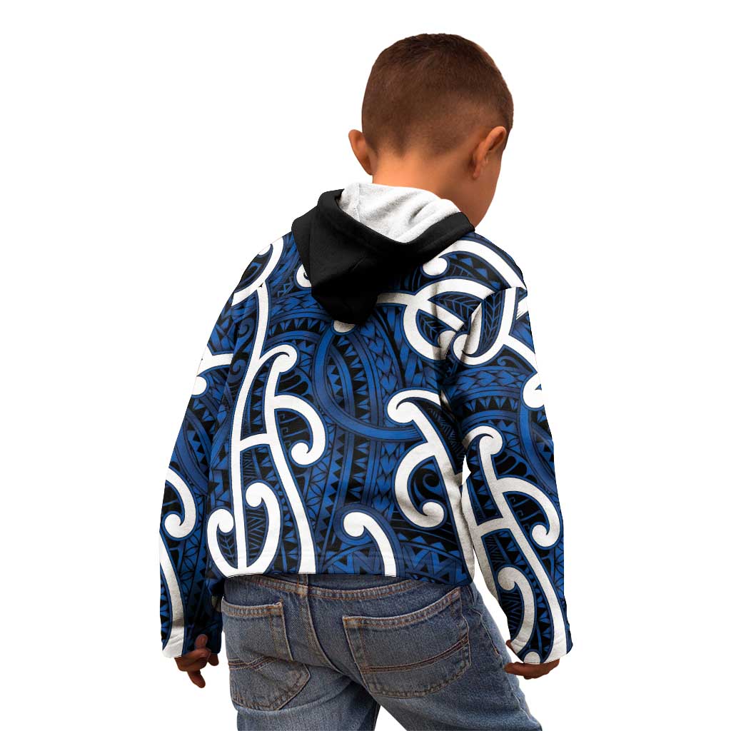 Aotearoa Maori Kowhaiwhai Kid Hoodie Kikorangi Puhoro and Patiki