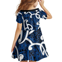 Aotearoa Maori Kowhaiwhai Kid Short Sleeve Dress Kikorangi Puhoro and Patiki