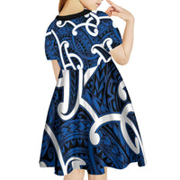 Aotearoa Maori Kowhaiwhai Kid Short Sleeve Dress Kikorangi Puhoro and Patiki