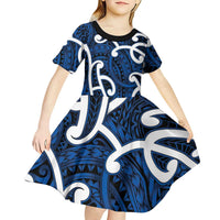 Aotearoa Maori Kowhaiwhai Kid Short Sleeve Dress Kikorangi Puhoro and Patiki