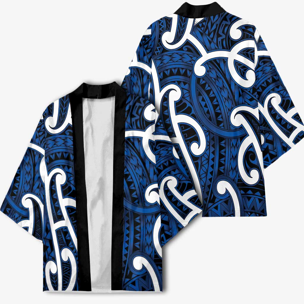 Aotearoa Maori Kowhaiwhai Kimono Kikorangi Puhoro and Patiki