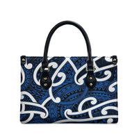 Aotearoa Maori Kowhaiwhai Leather Bag Kikorangi Puhoro and Patiki