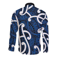 Aotearoa Maori Kowhaiwhai Long Sleeve Button Shirt Kikorangi Puhoro and Patiki