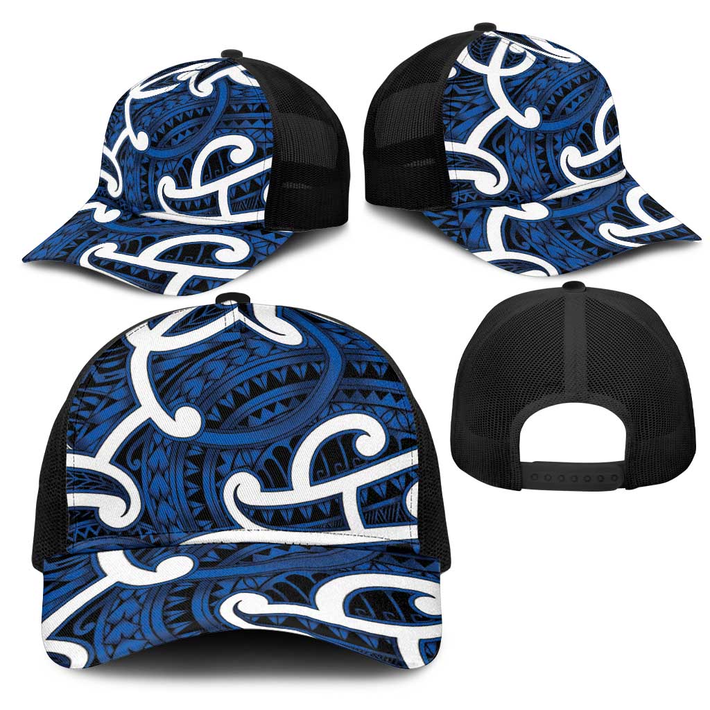 Aotearoa Maori Kowhaiwhai Mesh Trucker Cap Kikorangi Puhoro and Patiki