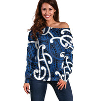 Aotearoa Maori Kowhaiwhai Off Shoulder Sweater Kikorangi Puhoro and Patiki