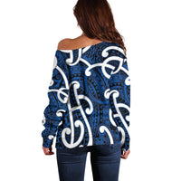 Aotearoa Maori Kowhaiwhai Off Shoulder Sweater Kikorangi Puhoro and Patiki