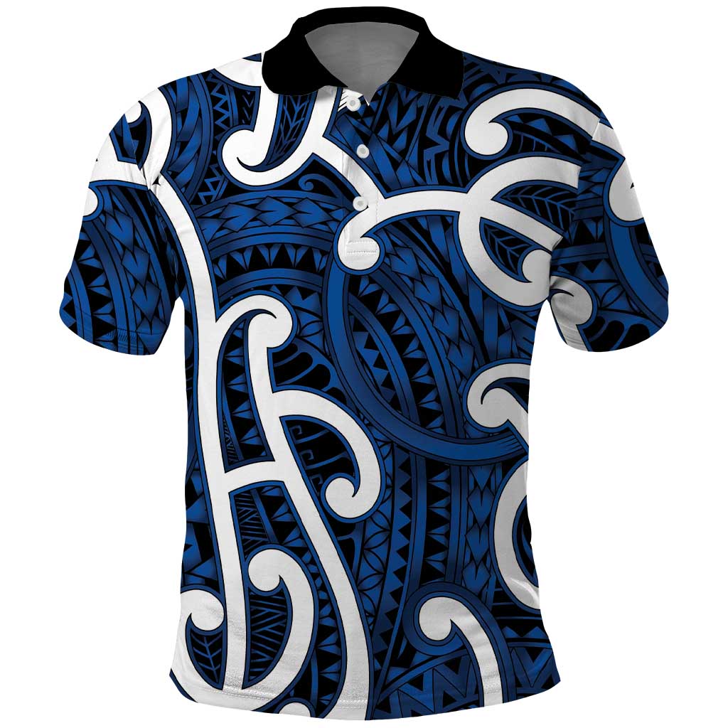 Aotearoa Maori Kowhaiwhai Polo Shirt Kikorangi Puhoro and Patiki LT9 Blue - Polynesian Pride