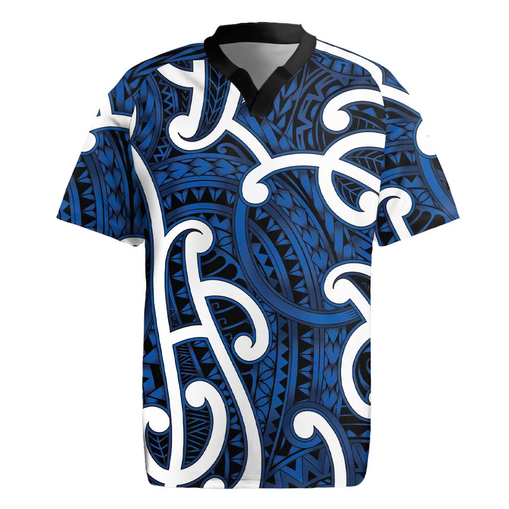 Aotearoa Maori Kowhaiwhai Rugby Jersey Kikorangi Puhoro and Patiki