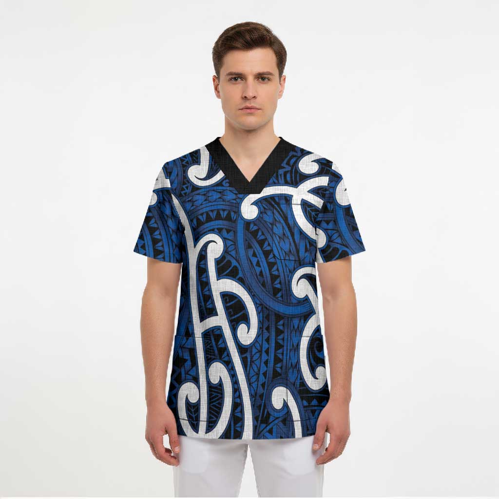 Aotearoa Maori Kowhaiwhai Scrub Top Kikorangi Puhoro and Patiki