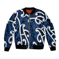 Aotearoa Maori Kowhaiwhai Sleeve Zip Bomber Jacket Kikorangi Puhoro and Patiki