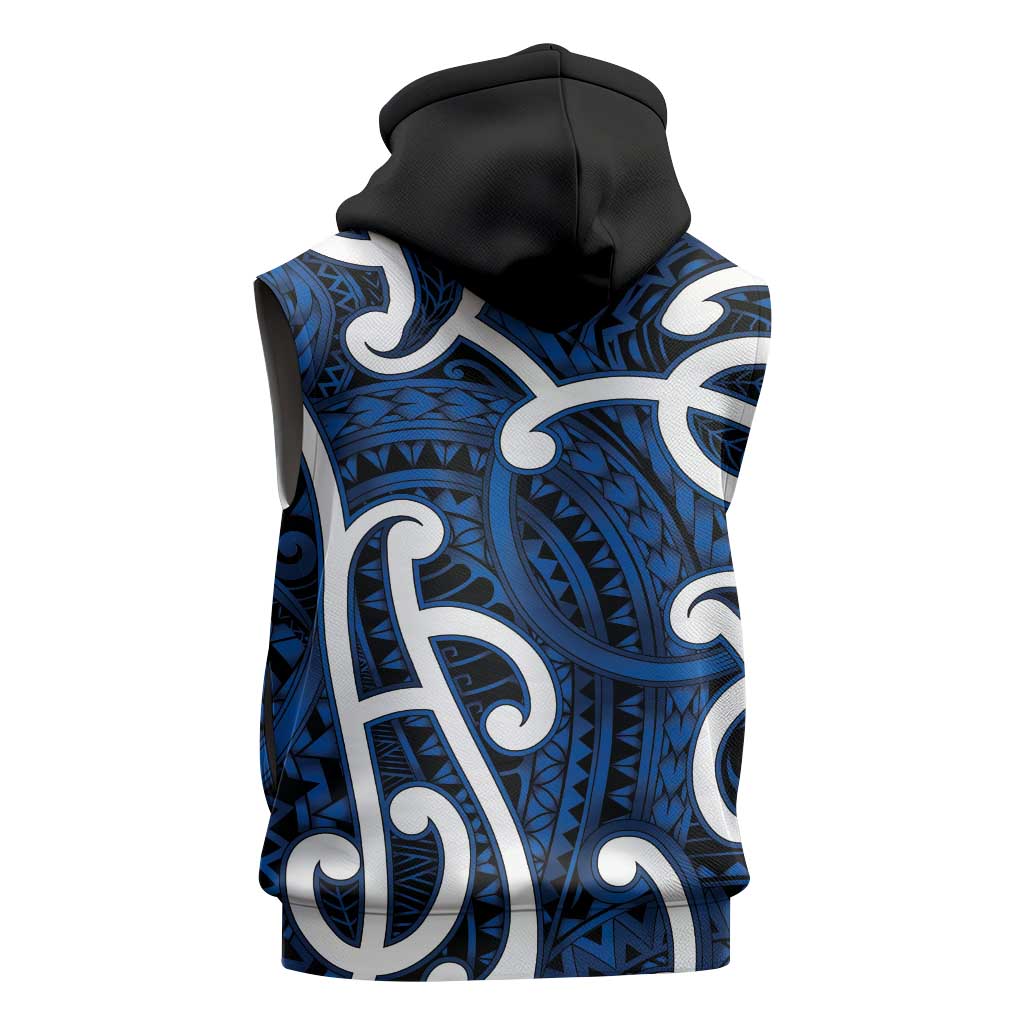 Aotearoa Maori Kowhaiwhai Sleeveless Hoodie Kikorangi Puhoro and Patiki