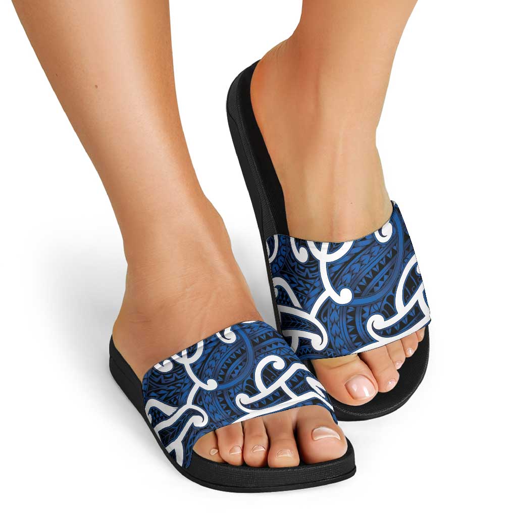 Aotearoa Maori Kowhaiwhai Slide Sandals Kikorangi Puhoro and Patiki