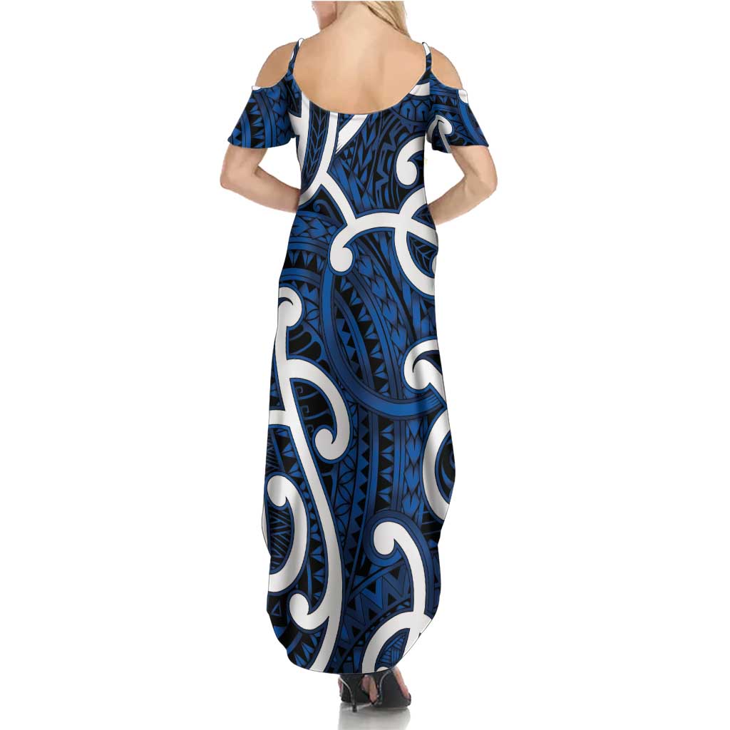 Aotearoa Maori Kowhaiwhai Summer Maxi Dress Kikorangi Puhoro and Patiki LT9 - Polynesian Pride