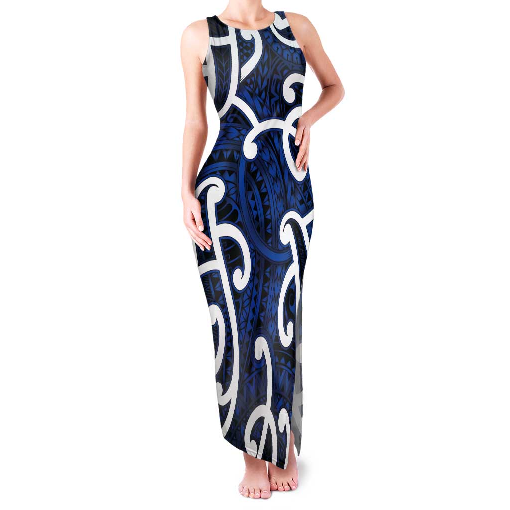 Aotearoa Maori Kowhaiwhai Tank Maxi Dress Kikorangi Puhoro and Patiki