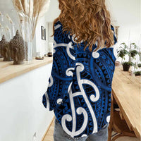 Aotearoa Maori Kowhaiwhai Women Casual Shirt Kikorangi Puhoro and Patiki LT9 - Polynesian Pride