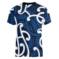 Aotearoa Maori Kowhaiwhai Women V-Neck T-Shirt Kikorangi Puhoro and Patiki LT9 - Polynesian Pride