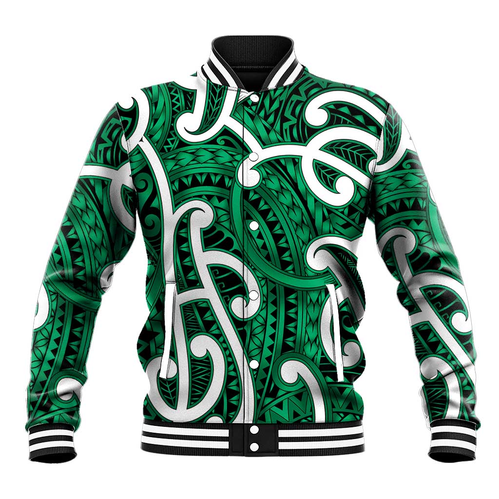 Aotearoa Maori Kowhaiwhai Baseball Jacket Kakariki Puhoro and Patiki