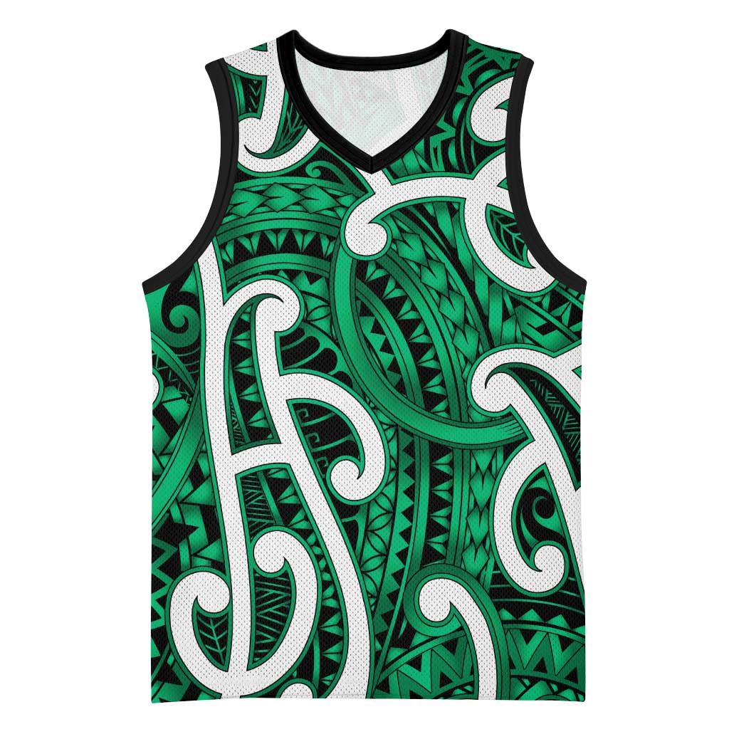 Aotearoa Maori Kowhaiwhai Basketball Jersey Kakariki Puhoro and Patiki LT9 Unisex Green - Polynesian Pride