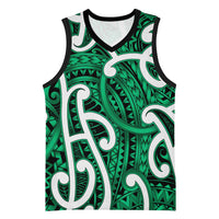 Aotearoa Maori Kowhaiwhai Basketball Jersey Kakariki Puhoro and Patiki LT9 Unisex Green - Polynesian Pride