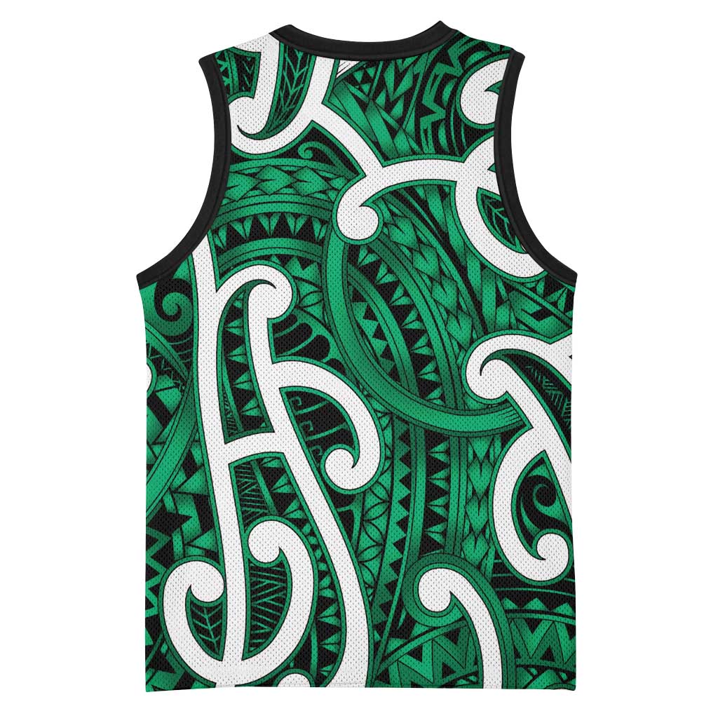 Aotearoa Maori Kowhaiwhai Basketball Jersey Kakariki Puhoro and Patiki LT9 - Polynesian Pride