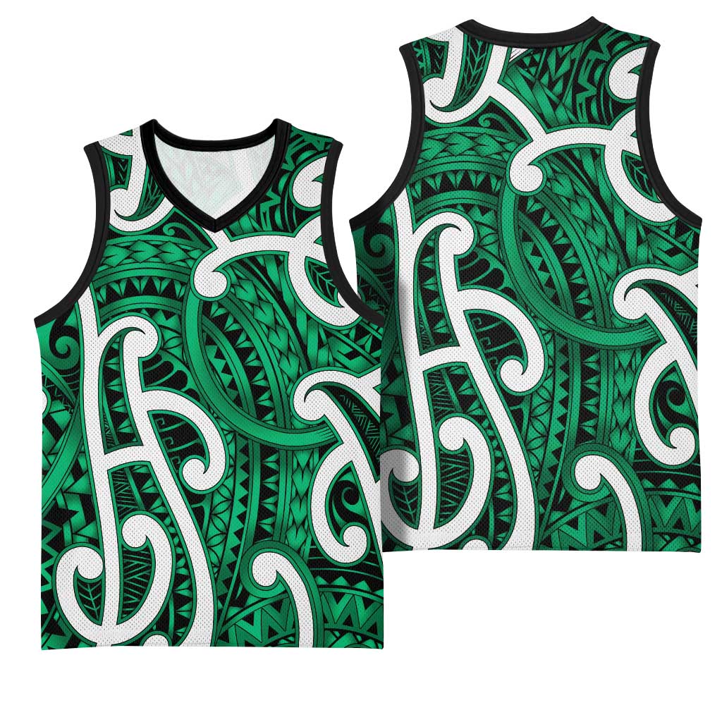 Aotearoa Maori Kowhaiwhai Basketball Jersey Kakariki Puhoro and Patiki LT9 - Polynesian Pride