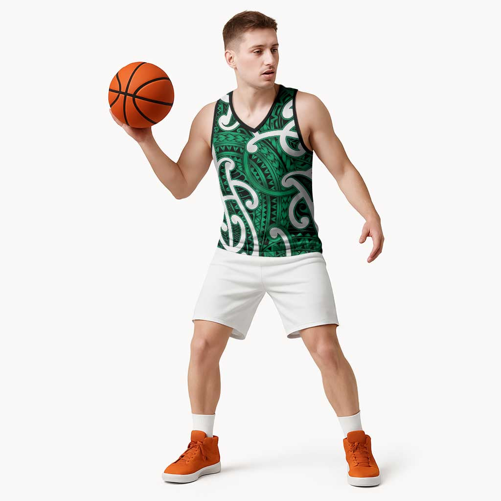 Aotearoa Maori Kowhaiwhai Basketball Jersey Kakariki Puhoro and Patiki LT9 - Polynesian Pride