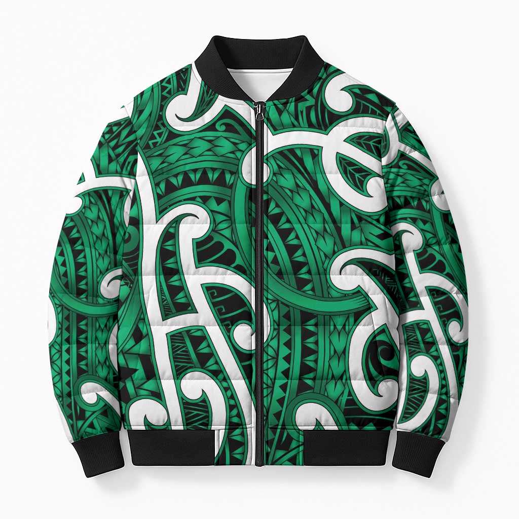 Aotearoa Maori Kowhaiwhai Bomber Puffer Jacket Kakariki Puhoro and Patiki