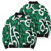 Aotearoa Maori Kowhaiwhai Bomber Puffer Jacket Kakariki Puhoro and Patiki