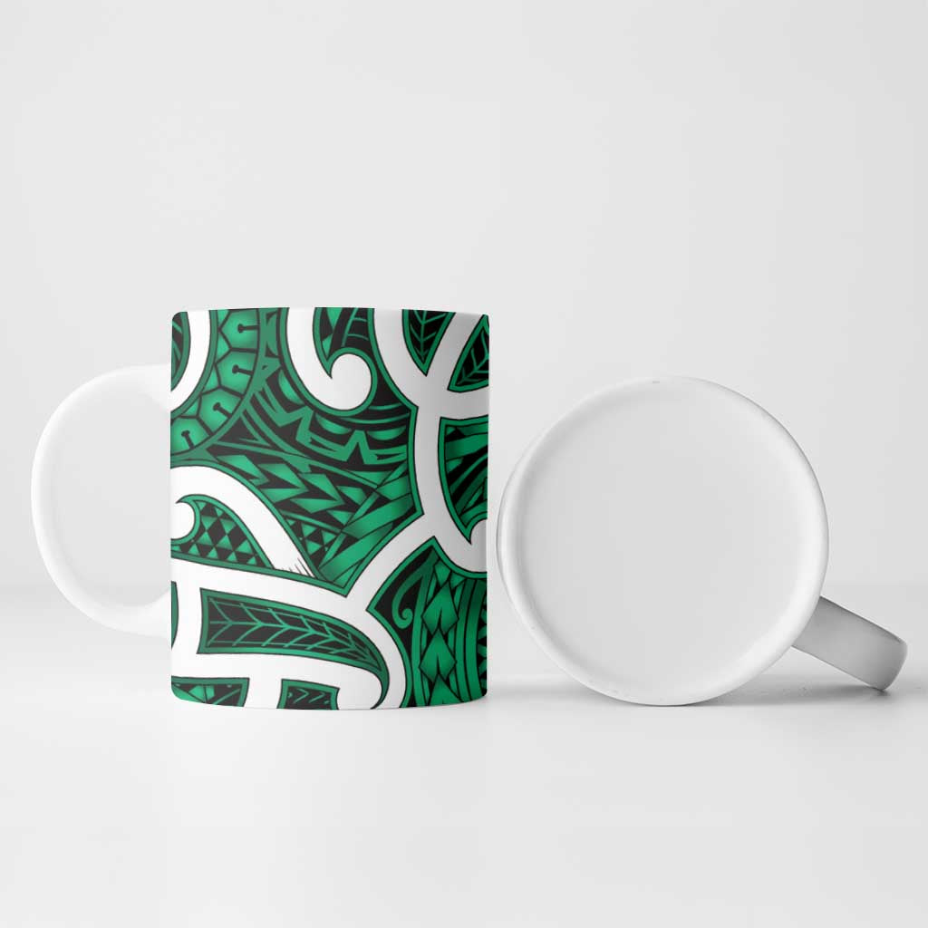Aotearoa Maori Kowhaiwhai Ceramic Mug Kakariki Puhoro and Patiki