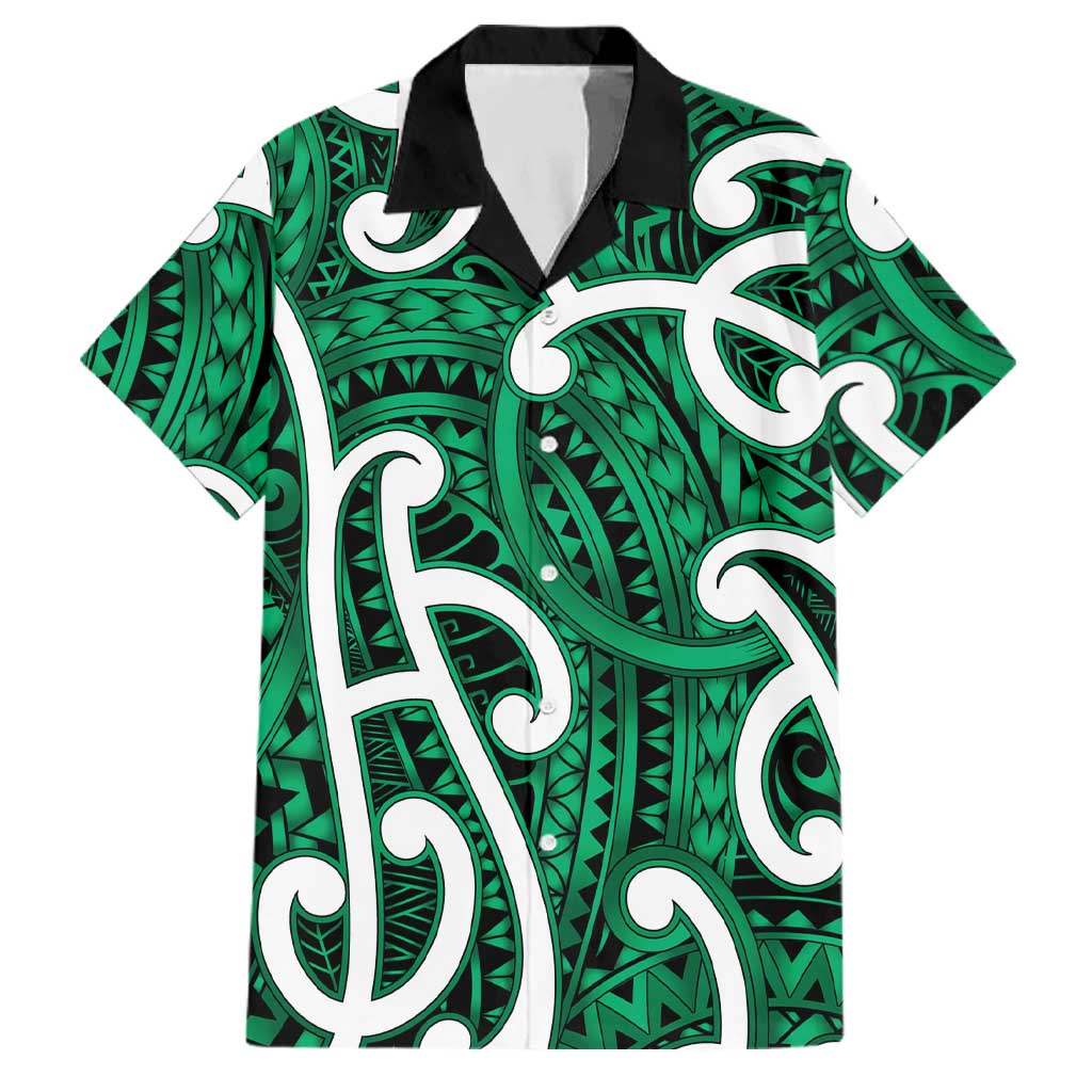 Aotearoa Maori Kowhaiwhai Family Matching Off Shoulder Short Dress and Hawaiian Shirt Kakariki Puhoro and Patiki LT9 Dad's Shirt - Short Sleeve Green - Polynesian Pride