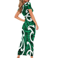 Aotearoa Maori Kowhaiwhai Family Matching Short Sleeve Bodycon Dress and Hawaiian Shirt Kakariki Puhoro and Patiki LT9 - Polynesian Pride