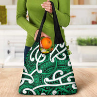 Aotearoa Maori Kowhaiwhai Grocery Bag Kakariki Puhoro and Patiki