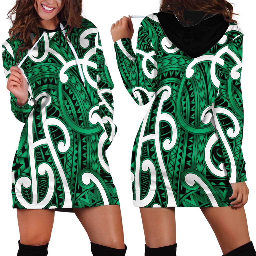 Aotearoa Maori Kowhaiwhai Hoodie Dress Kakariki Puhoro and Patiki LT9 - Polynesian Pride