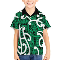 Aotearoa Maori Kowhaiwhai Kid Hawaiian Shirt Kakariki Puhoro and Patiki