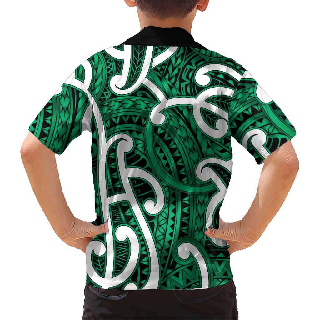Aotearoa Maori Kowhaiwhai Kid Hawaiian Shirt Kakariki Puhoro and Patiki