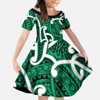 Aotearoa Maori Kowhaiwhai Kid Short Sleeve Dress Kakariki Puhoro and Patiki LT9 KID Green - Polynesian Pride