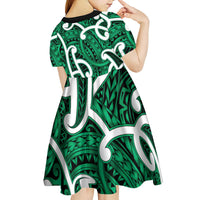 Aotearoa Maori Kowhaiwhai Kid Short Sleeve Dress Kakariki Puhoro and Patiki LT9 - Polynesian Pride