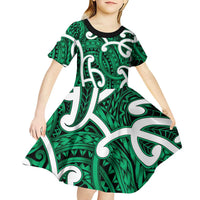 Aotearoa Maori Kowhaiwhai Kid Short Sleeve Dress Kakariki Puhoro and Patiki LT9 - Polynesian Pride