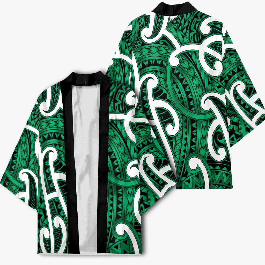 Aotearoa Maori Kowhaiwhai Kimono Kakariki Puhoro and Patiki