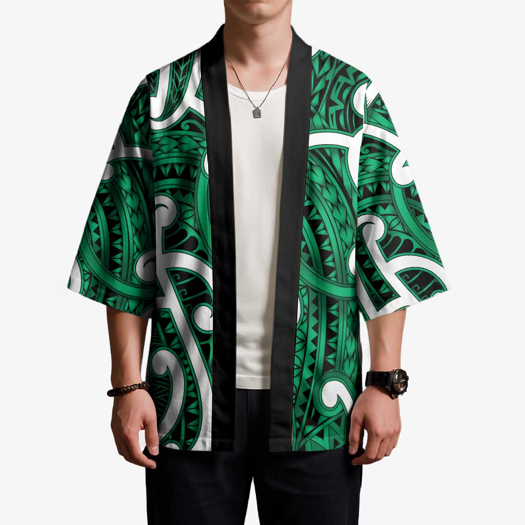 Aotearoa Maori Kowhaiwhai Kimono Kakariki Puhoro and Patiki