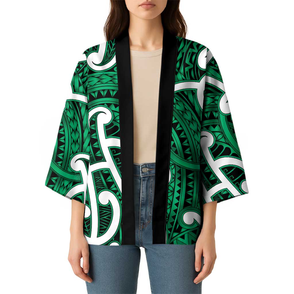 Aotearoa Maori Kowhaiwhai Kimono Kakariki Puhoro and Patiki