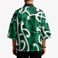 Aotearoa Maori Kowhaiwhai Kimono Kakariki Puhoro and Patiki