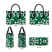 Aotearoa Maori Kowhaiwhai Leather Bag Kakariki Puhoro and Patiki