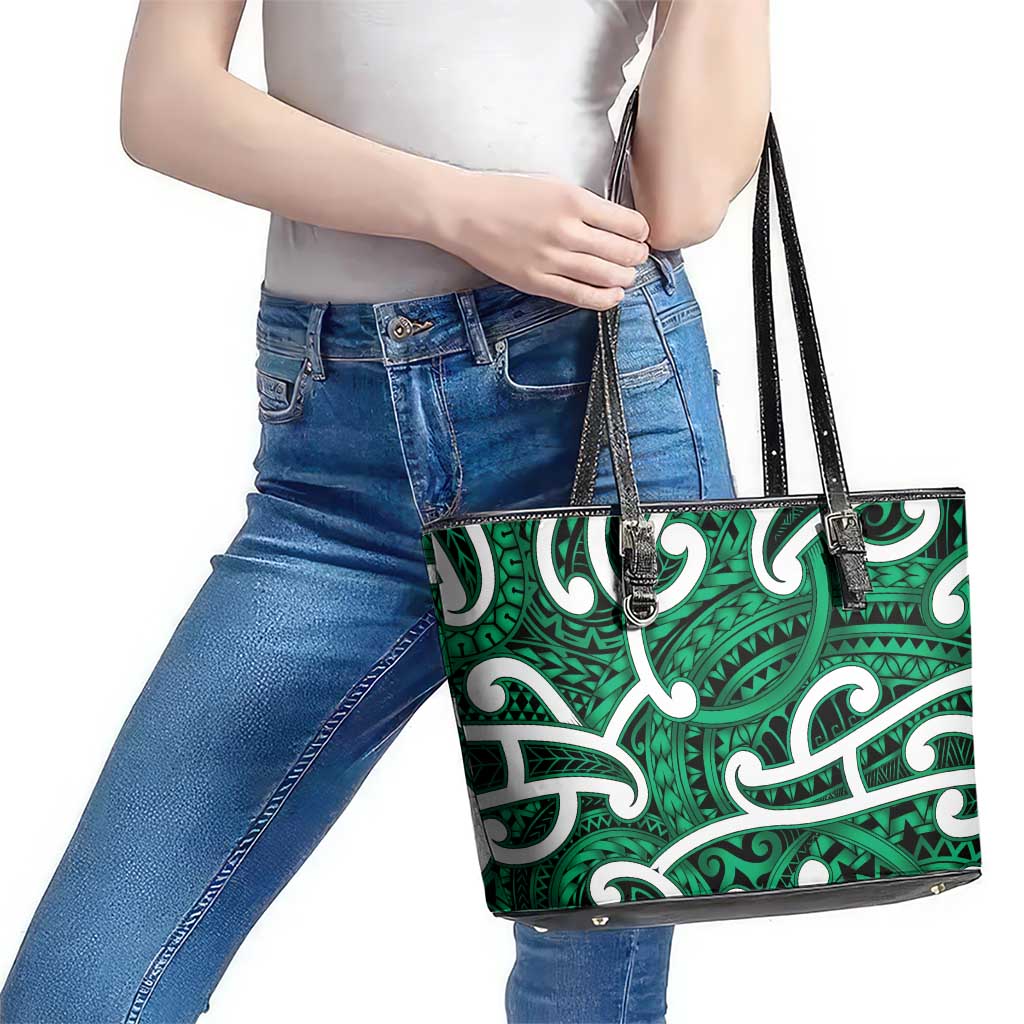 Aotearoa Maori Kowhaiwhai Leather Tote Bag Kakariki Puhoro and Patiki