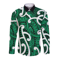 Aotearoa Maori Kowhaiwhai Long Sleeve Button Shirt Kakariki Puhoro and Patiki