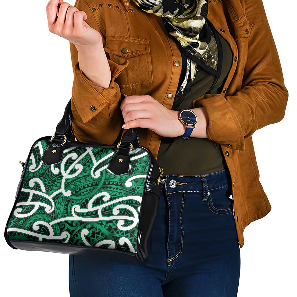 Aotearoa Maori Kowhaiwhai Shoulder Handbag Kakariki Puhoro and Patiki