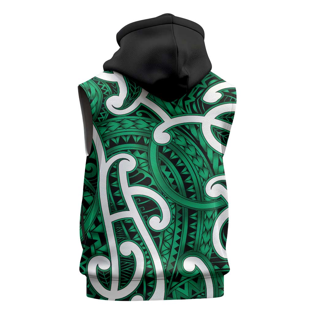 Aotearoa Maori Kowhaiwhai Sleeveless Hoodie Kakariki Puhoro and Patiki