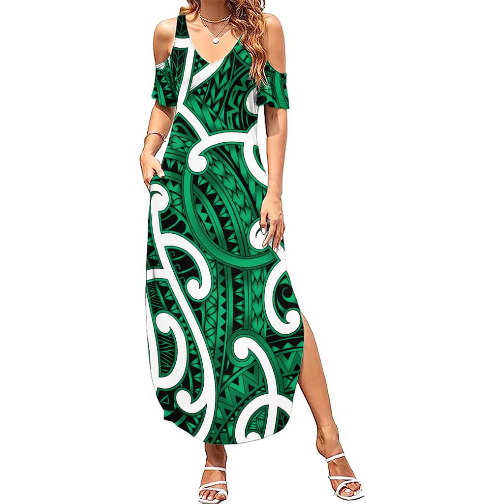 Aotearoa Maori Kowhaiwhai Summer Maxi Dress Kakariki Puhoro and Patiki LT9 Women Green - Polynesian Pride