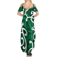Aotearoa Maori Kowhaiwhai Summer Maxi Dress Kakariki Puhoro and Patiki LT9 - Polynesian Pride