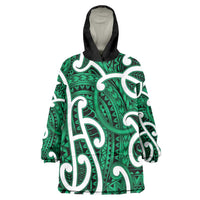 Aotearoa Maori Kowhaiwhai Wearable Blanket Hoodie Kakariki Puhoro and Patiki